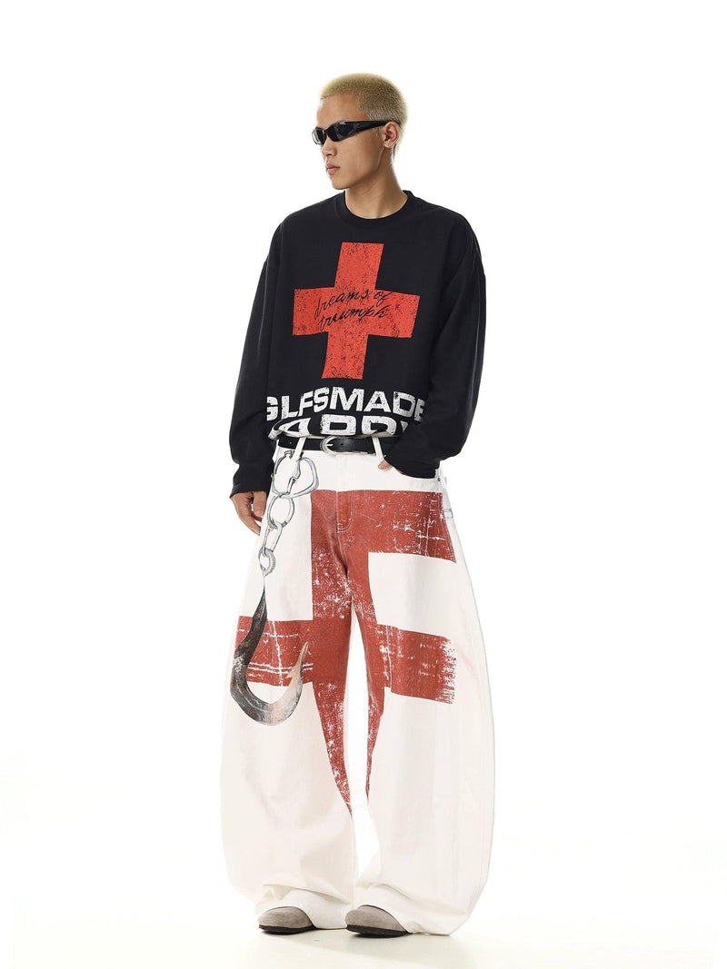 Contrast Print Baggy Fit Pants