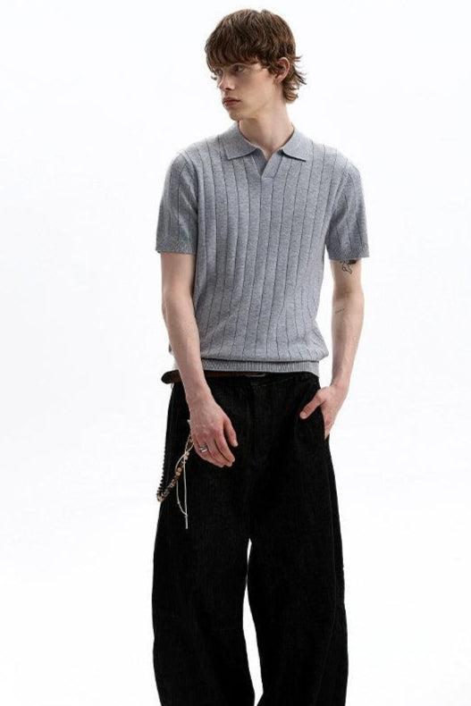 Textured V-Neck Knit Polo