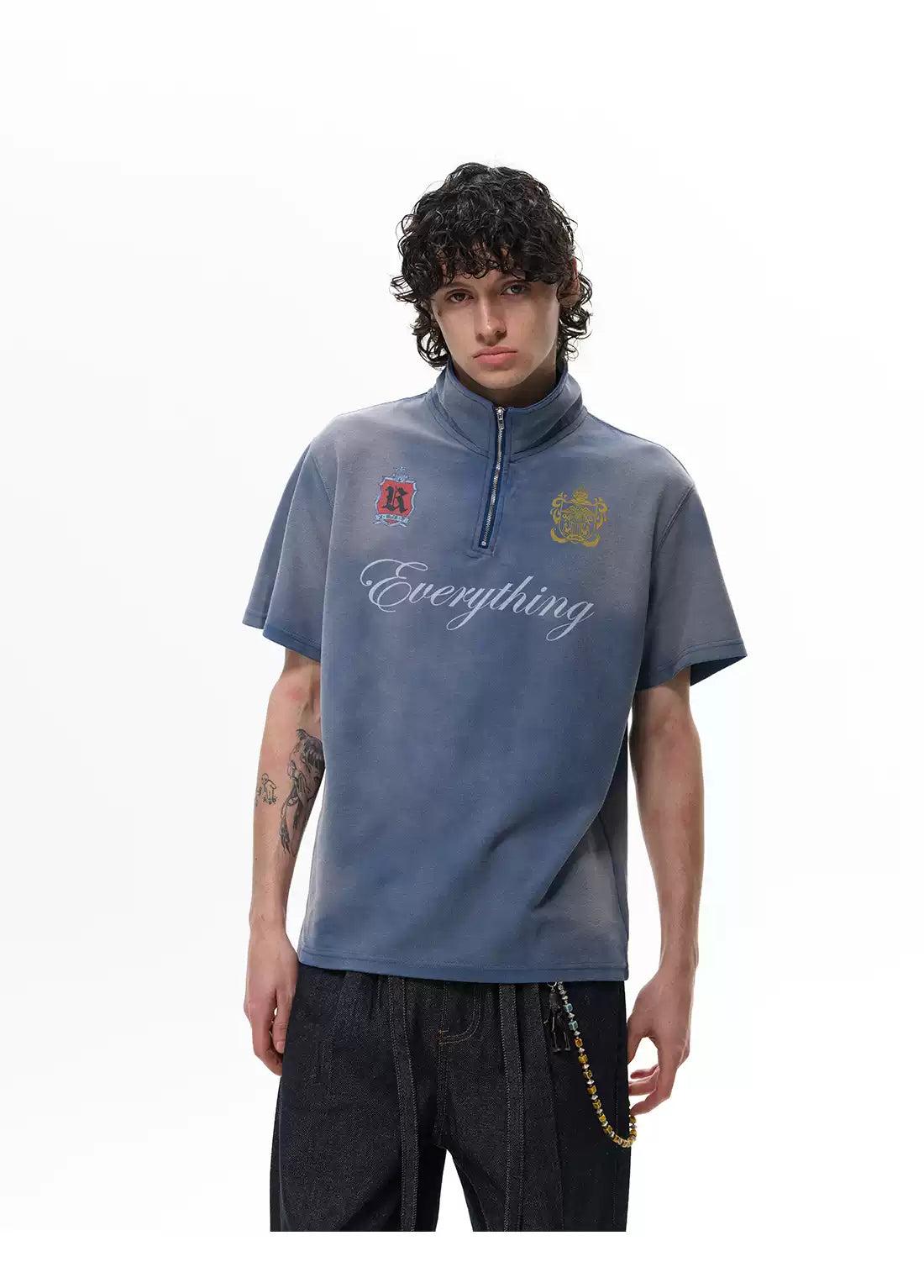 Faded Washed Half-Zipped Polo