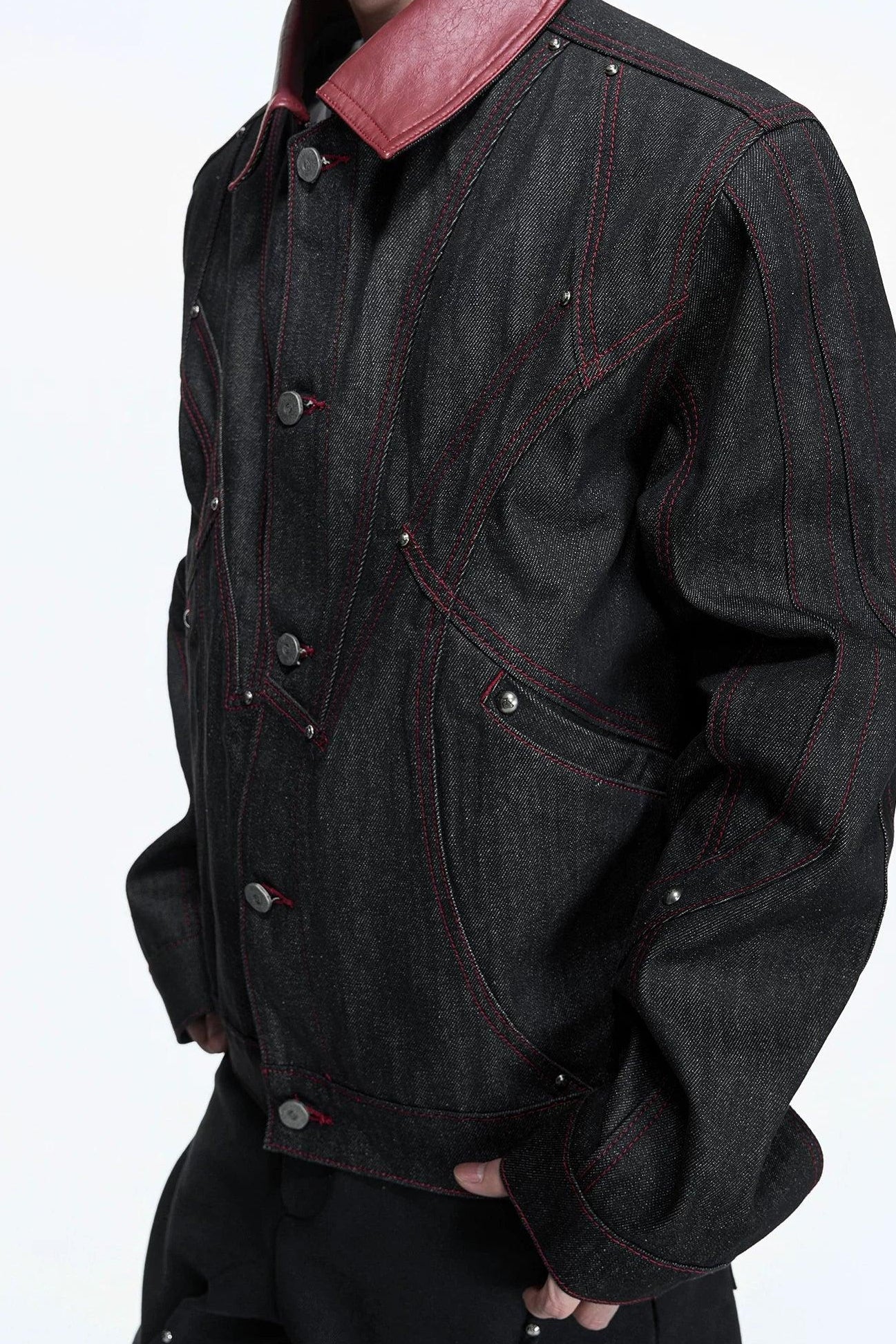 Contrast Collar Outlined Denim Jacket