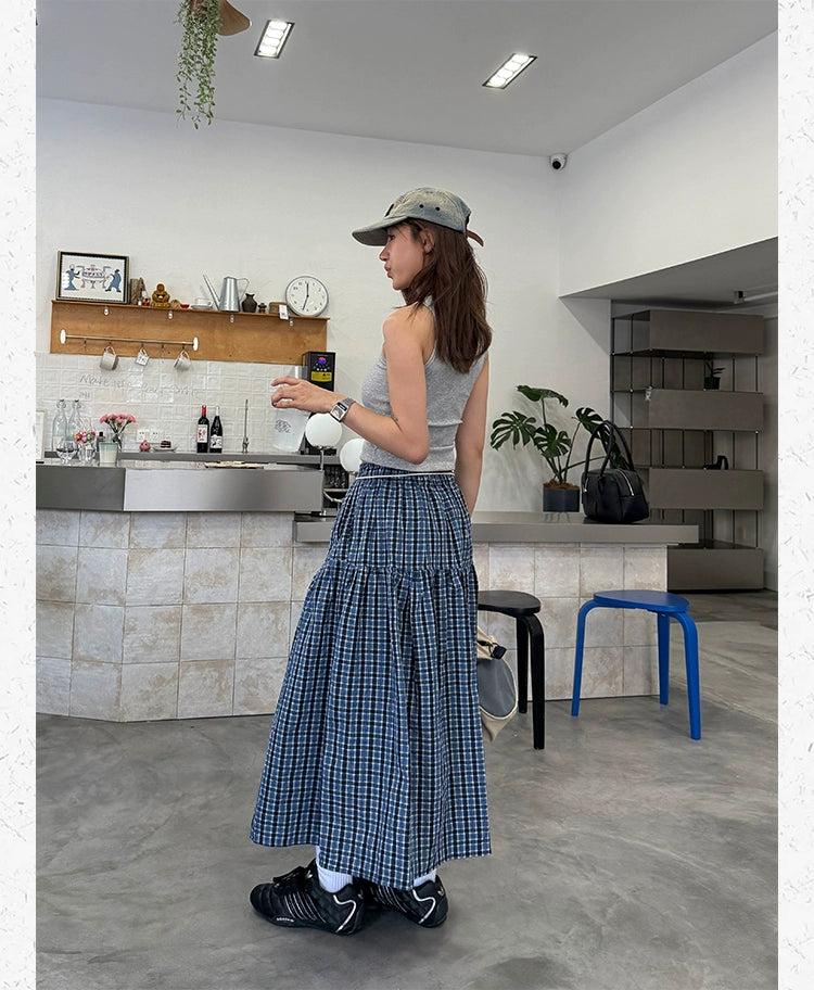 Spliced Plaid Long Skirt