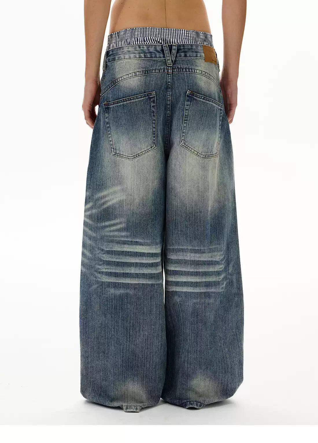Whisker Faded Wide Jeans