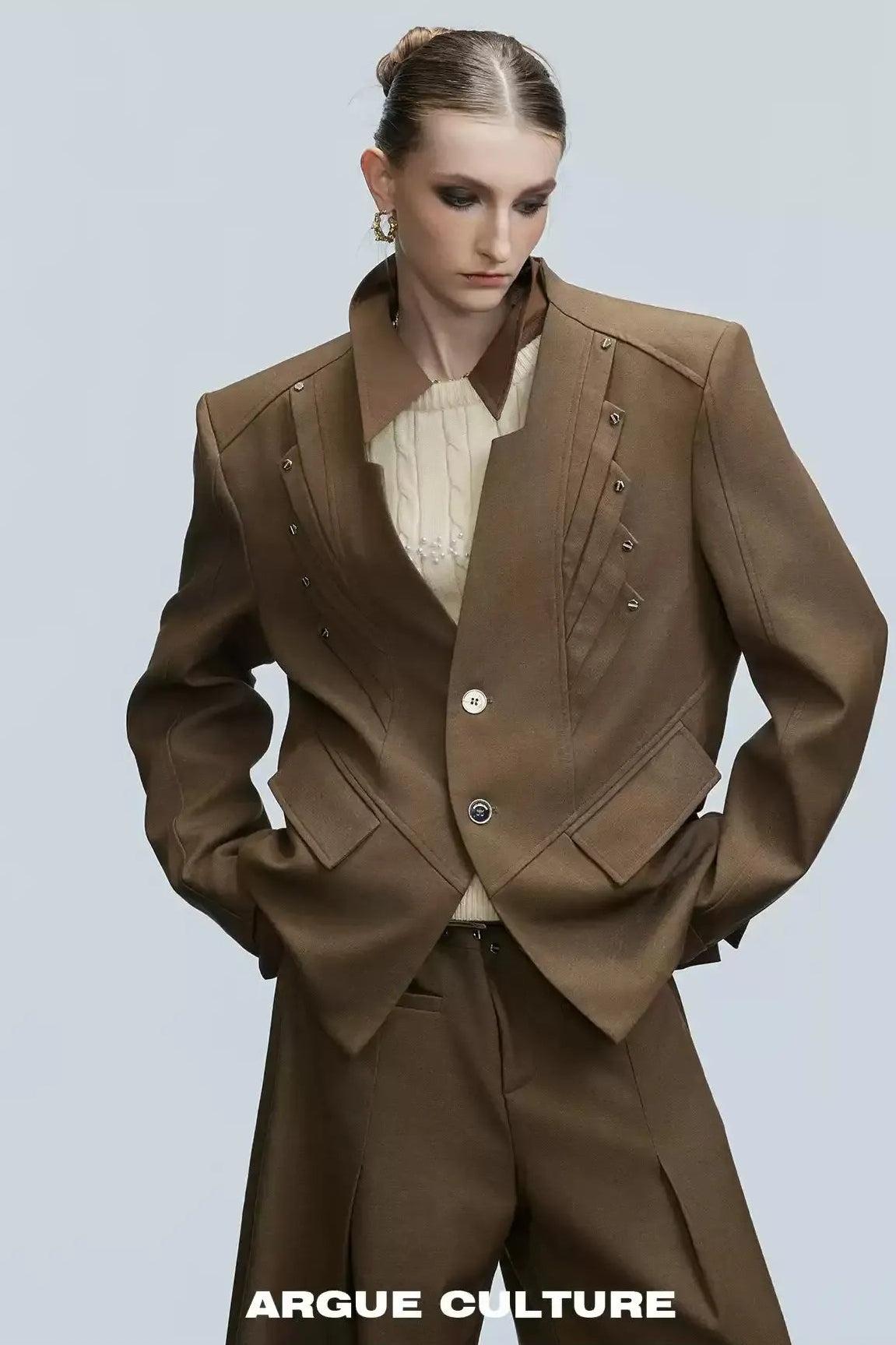 Multiple Pleats Collarless Blazer & Pants Set