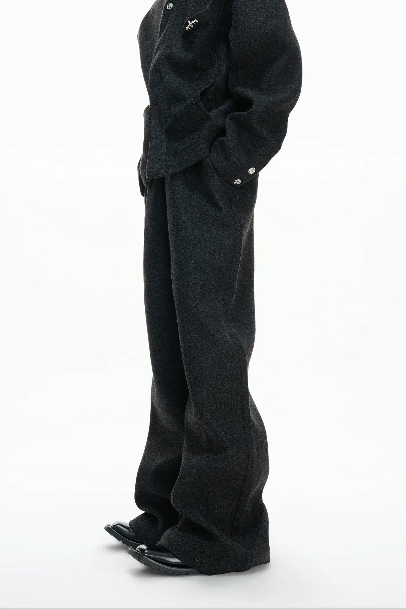 Stand Collar Strapped Jacket & Adjustable Waist Pants Set