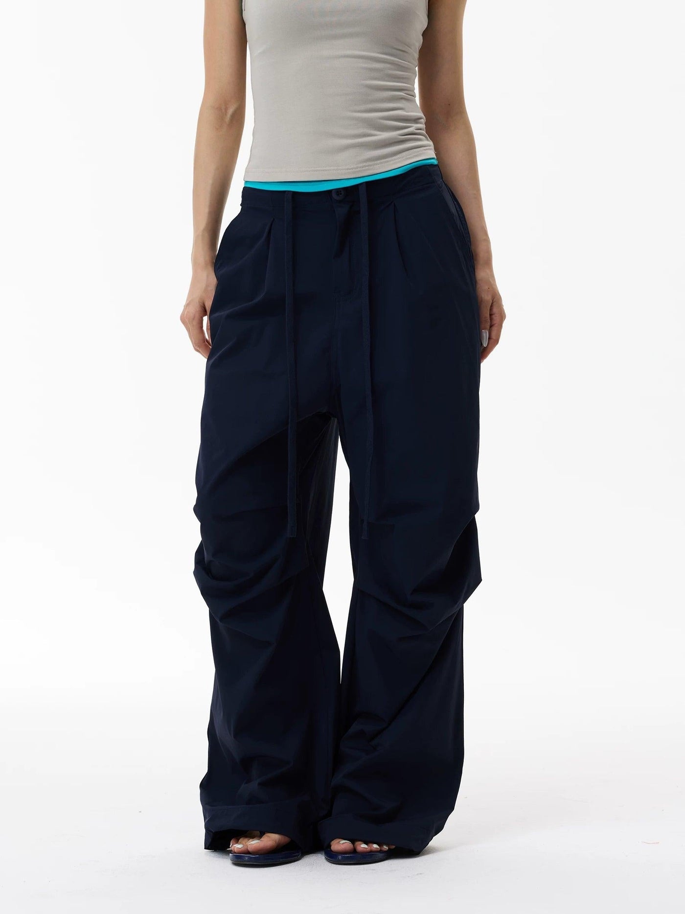 Drawstring Pleated Parachute Pants