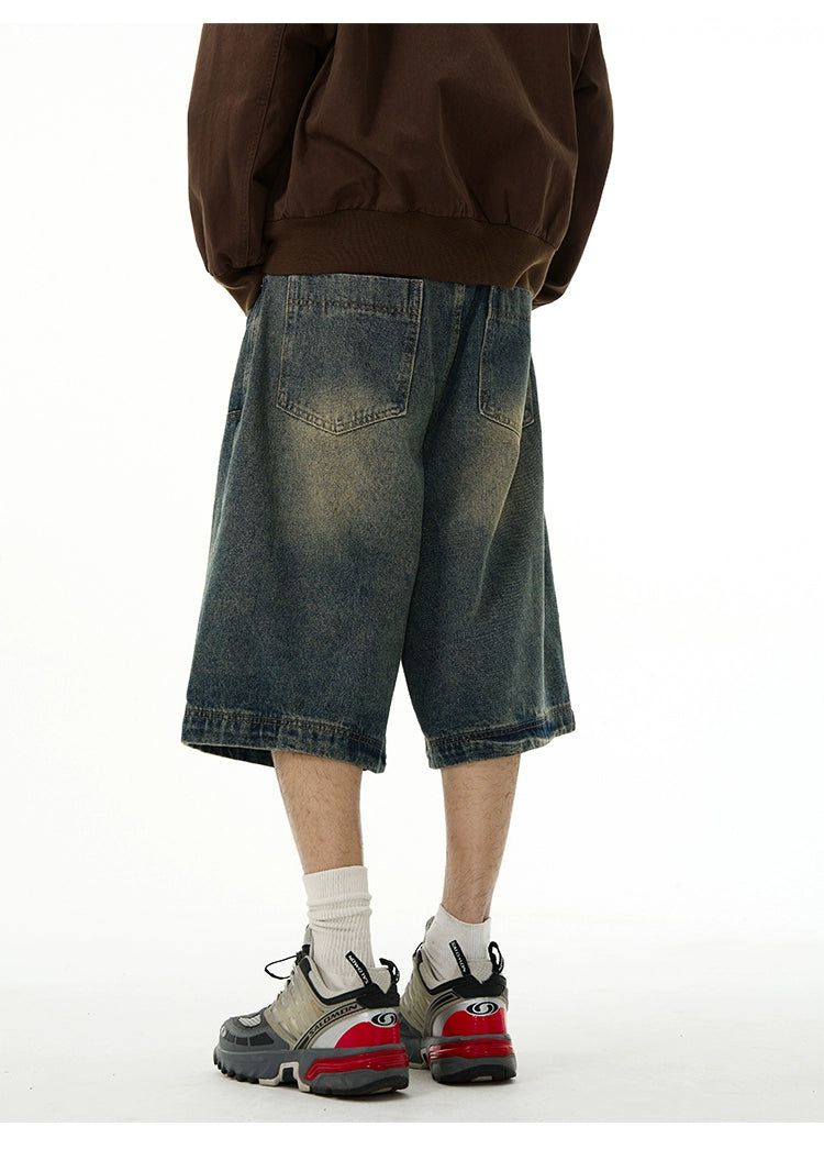 Washed Wide Denim Shorts