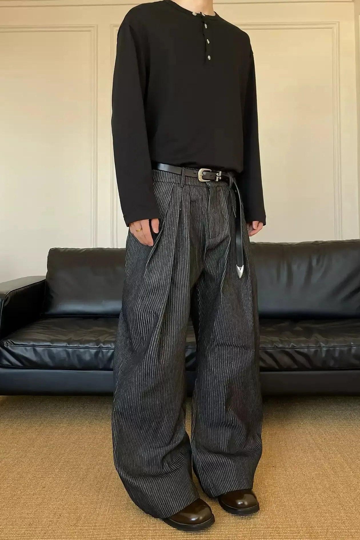 Pleated Striped Wide Leg Pants