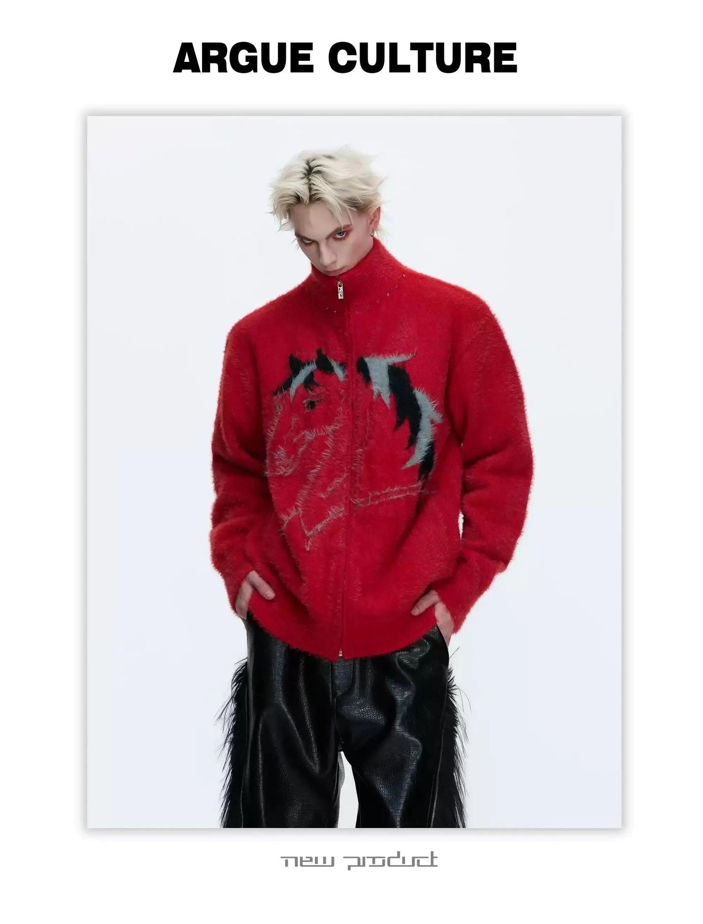 Horse Graphic Funnel Neck Zipped Sweater