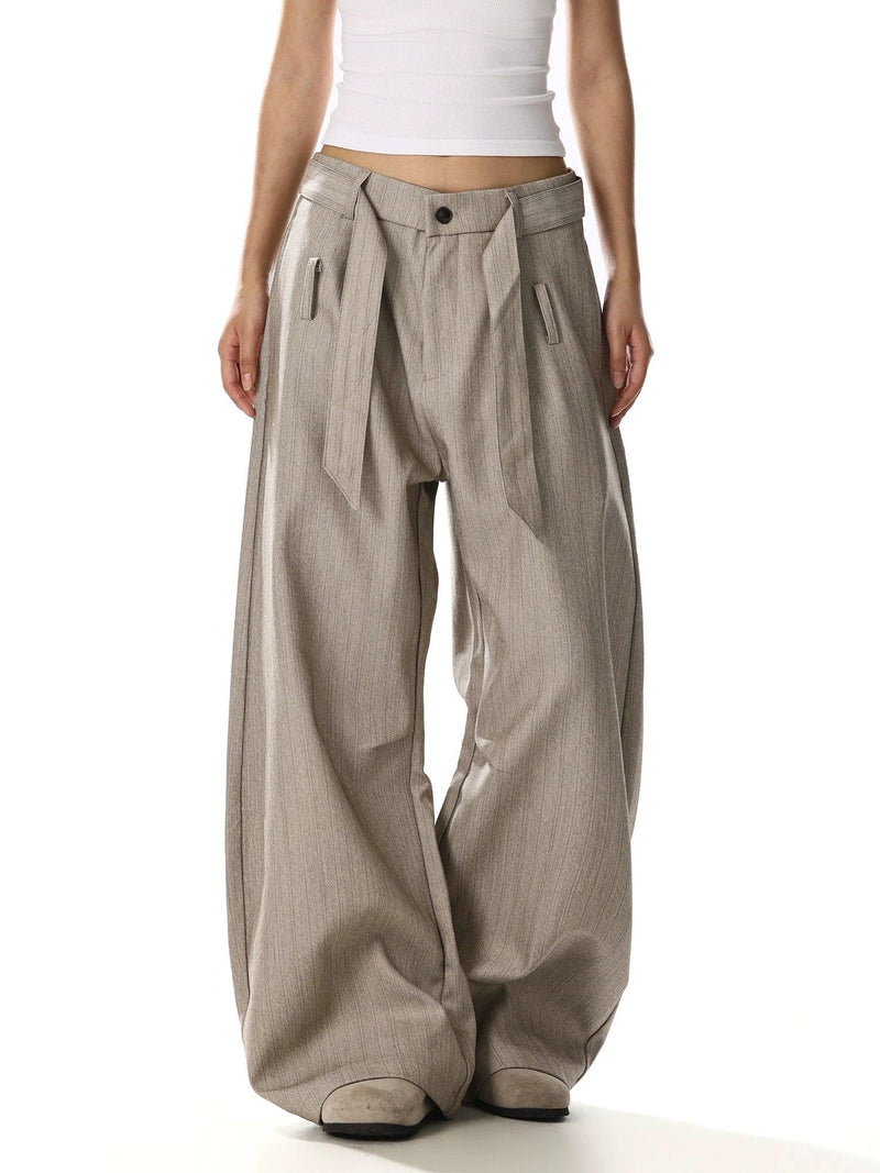 Belted Striped Curved Trousers
