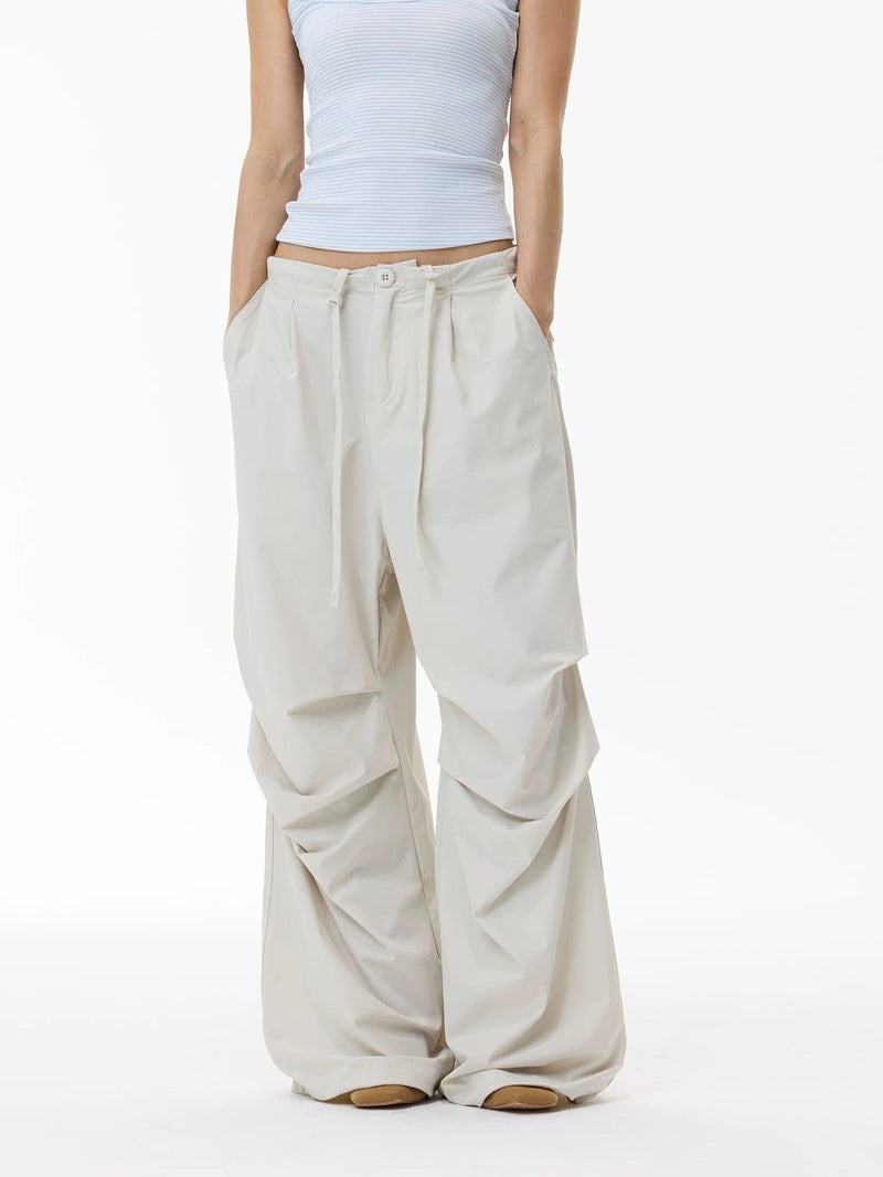 Drawstring Pleated Parachute Pants