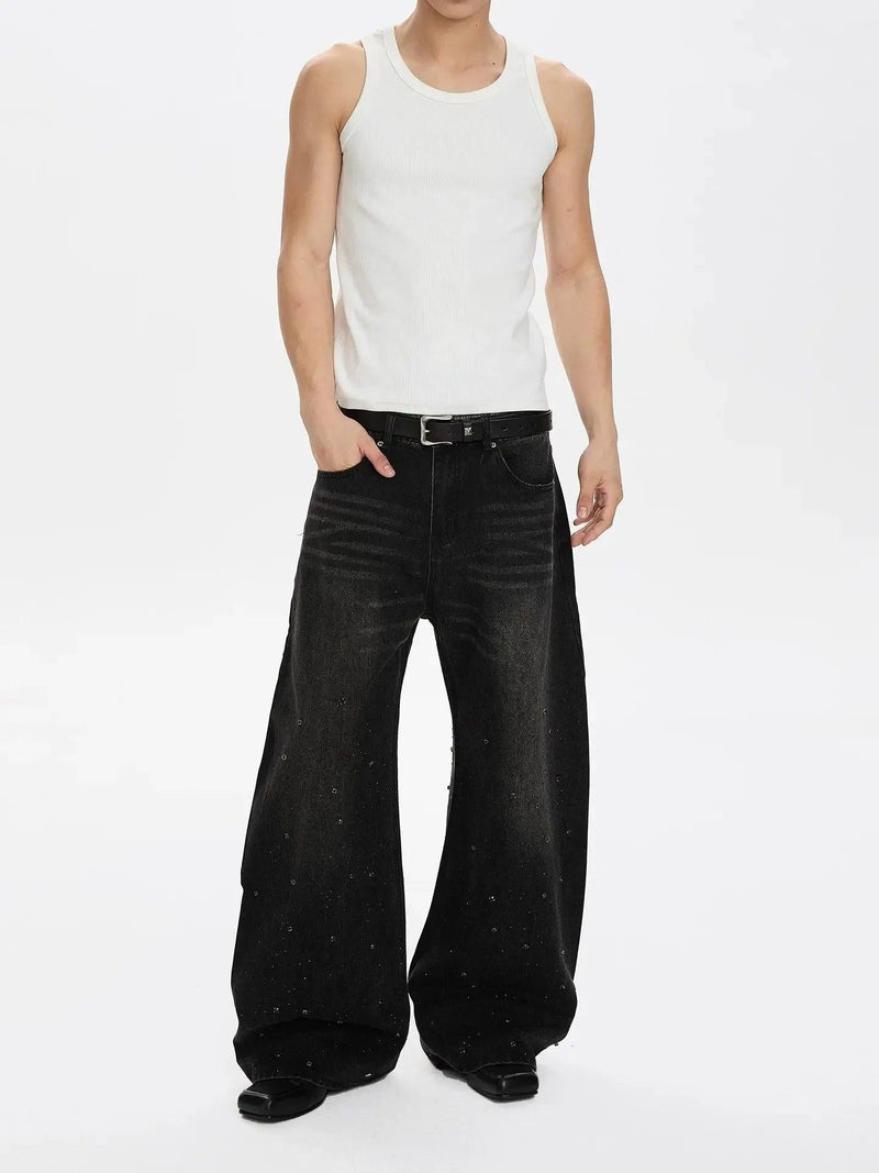 Rhinestone Curved Seam Jeans
