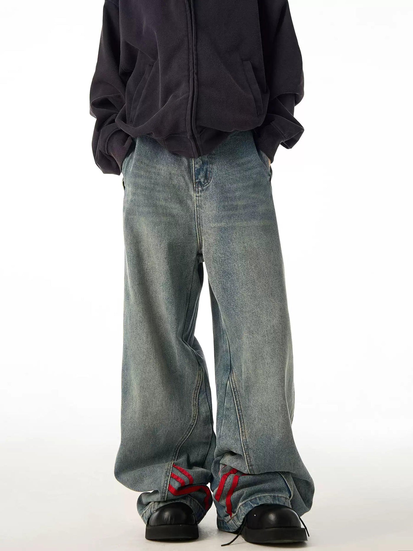 Washed Bar Contrast Structured Jeans