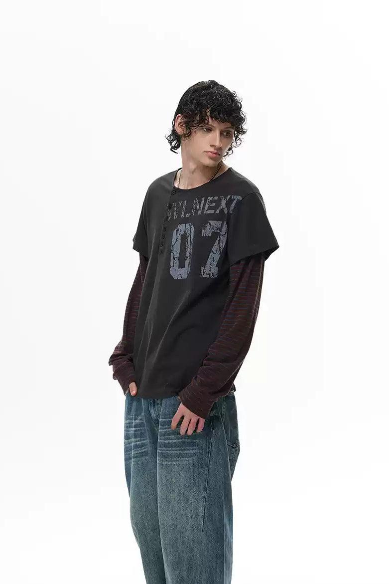 Side Line Buttoned Layered Long Sleeve T-Shirt