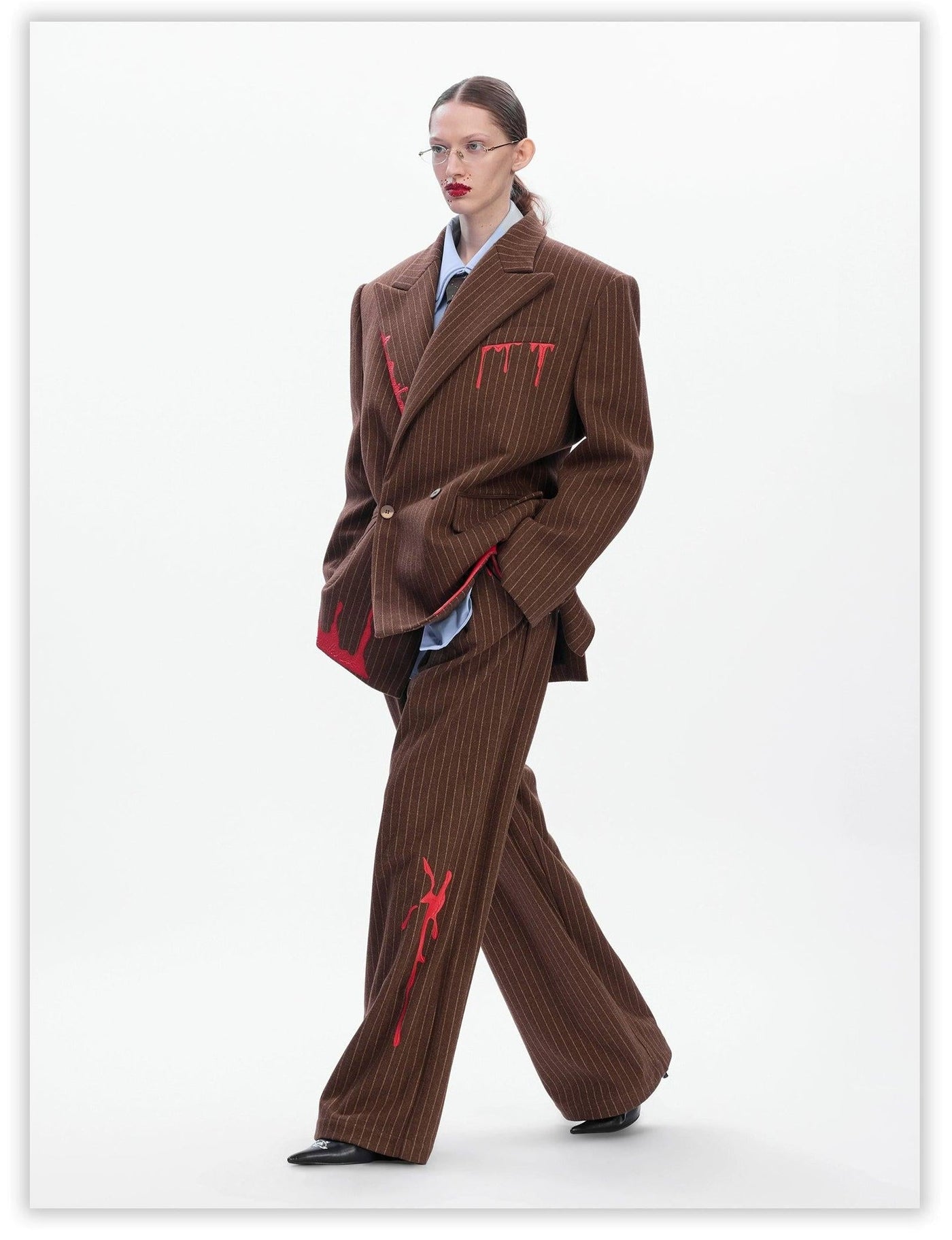 Drip Contrast Striped Blazer & Pleated Pants Set