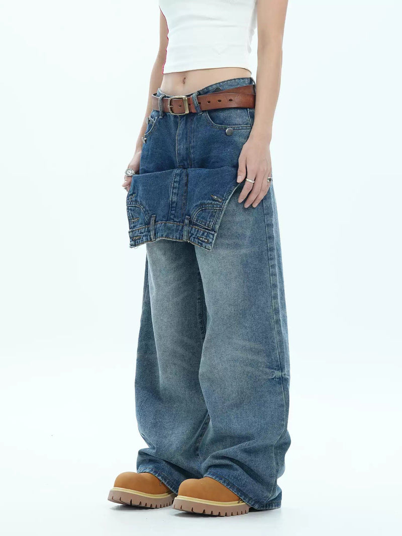 Layered Washed and Faded Jeans