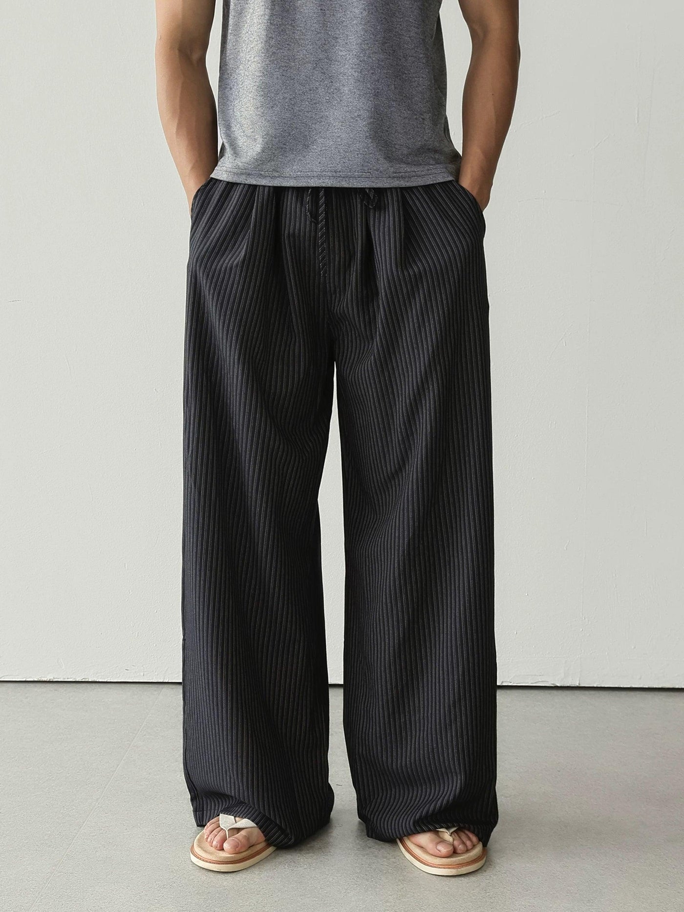 Vertical Stripe Wide Leg Pants