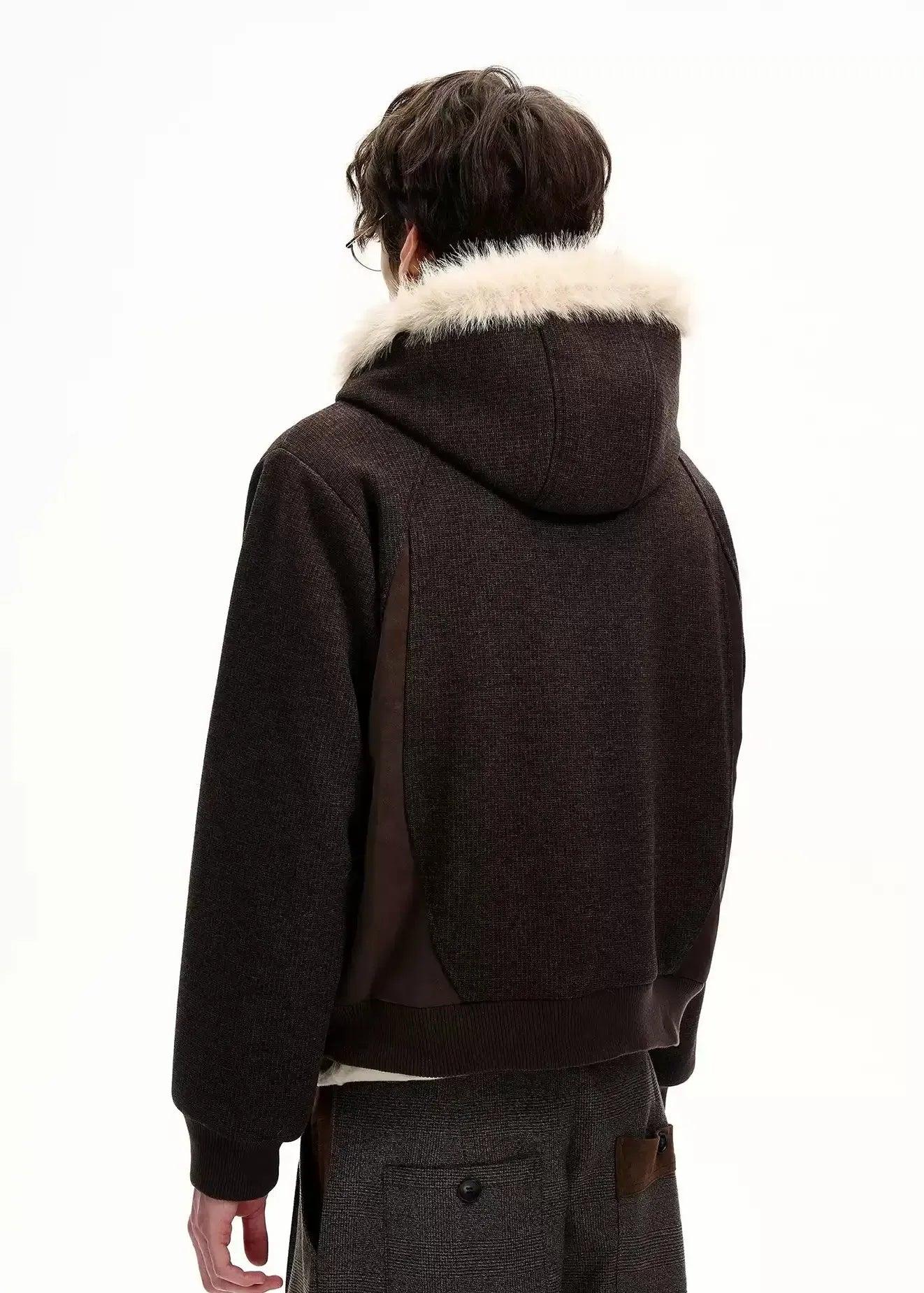 Structured Textured Fur Hood Jacket