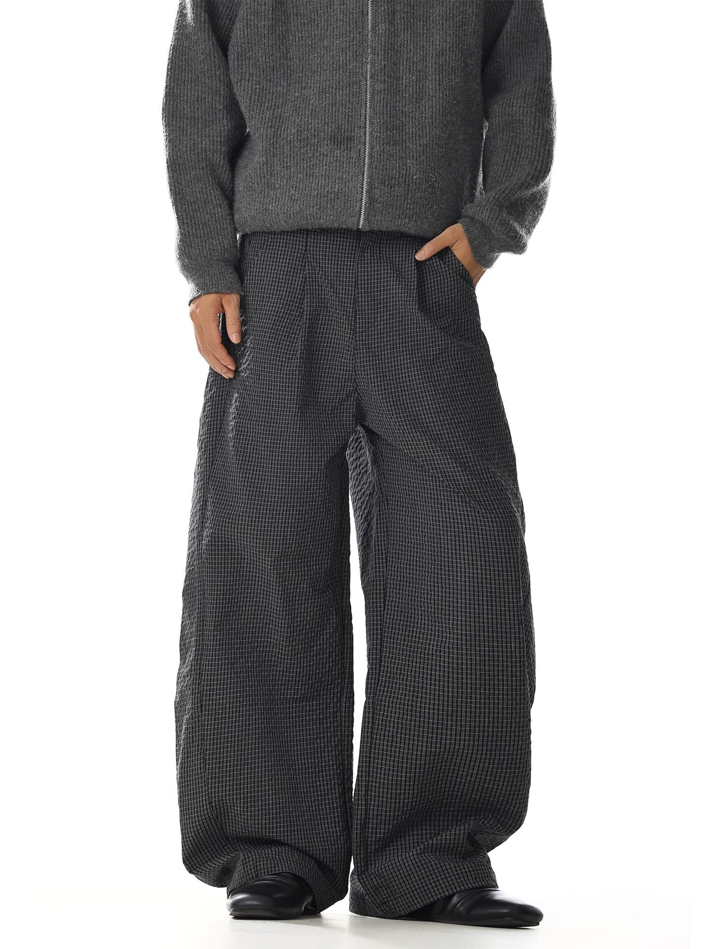 Pleated Gingham Wide Leg Pants