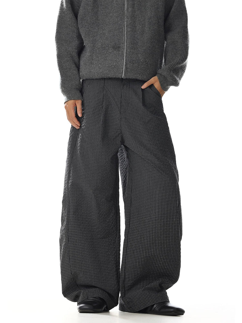 Pleated Gingham Wide Leg Pants