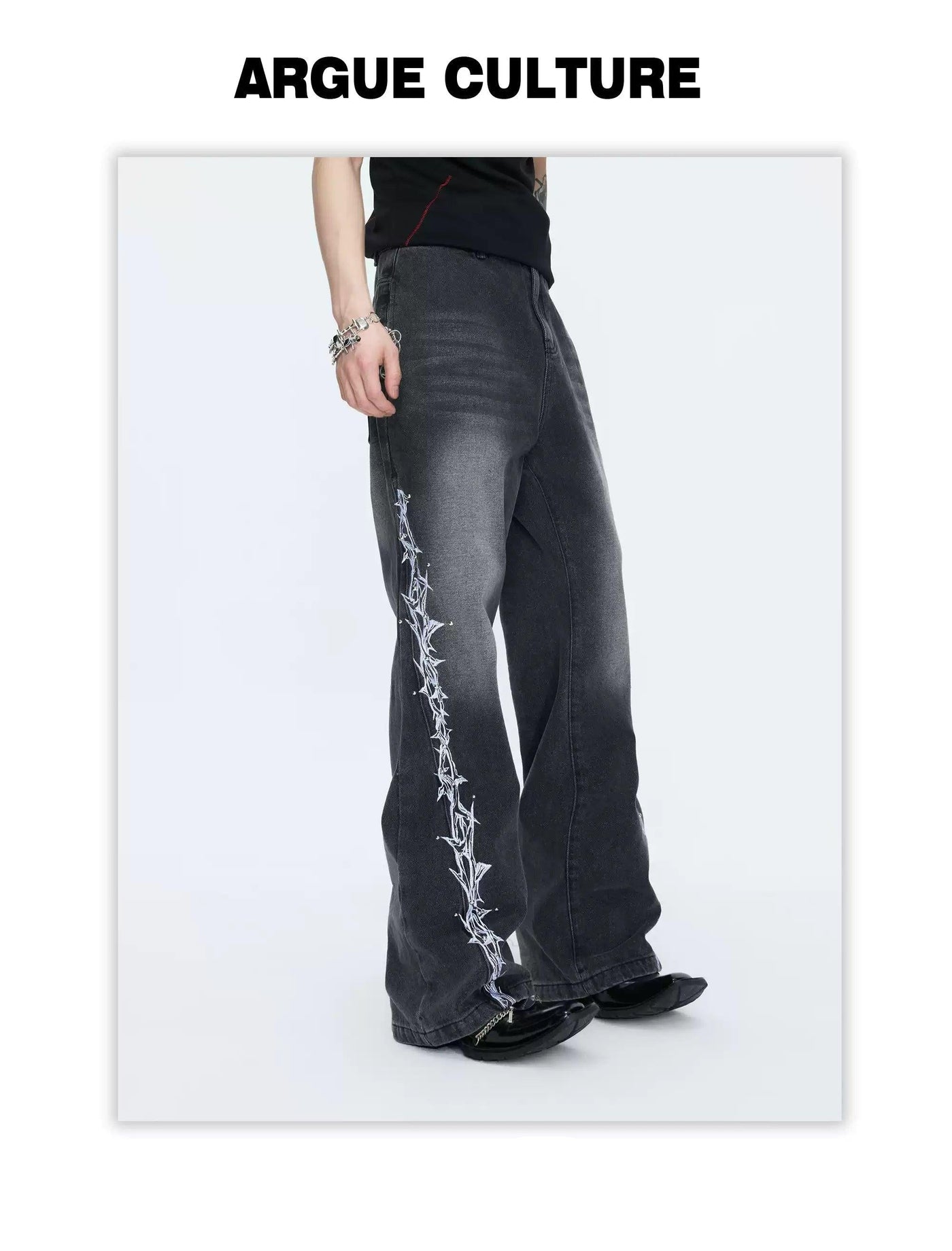Washed Embroidery Detail Jeans