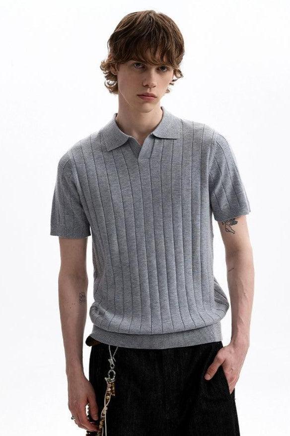Textured V-Neck Knit Polo