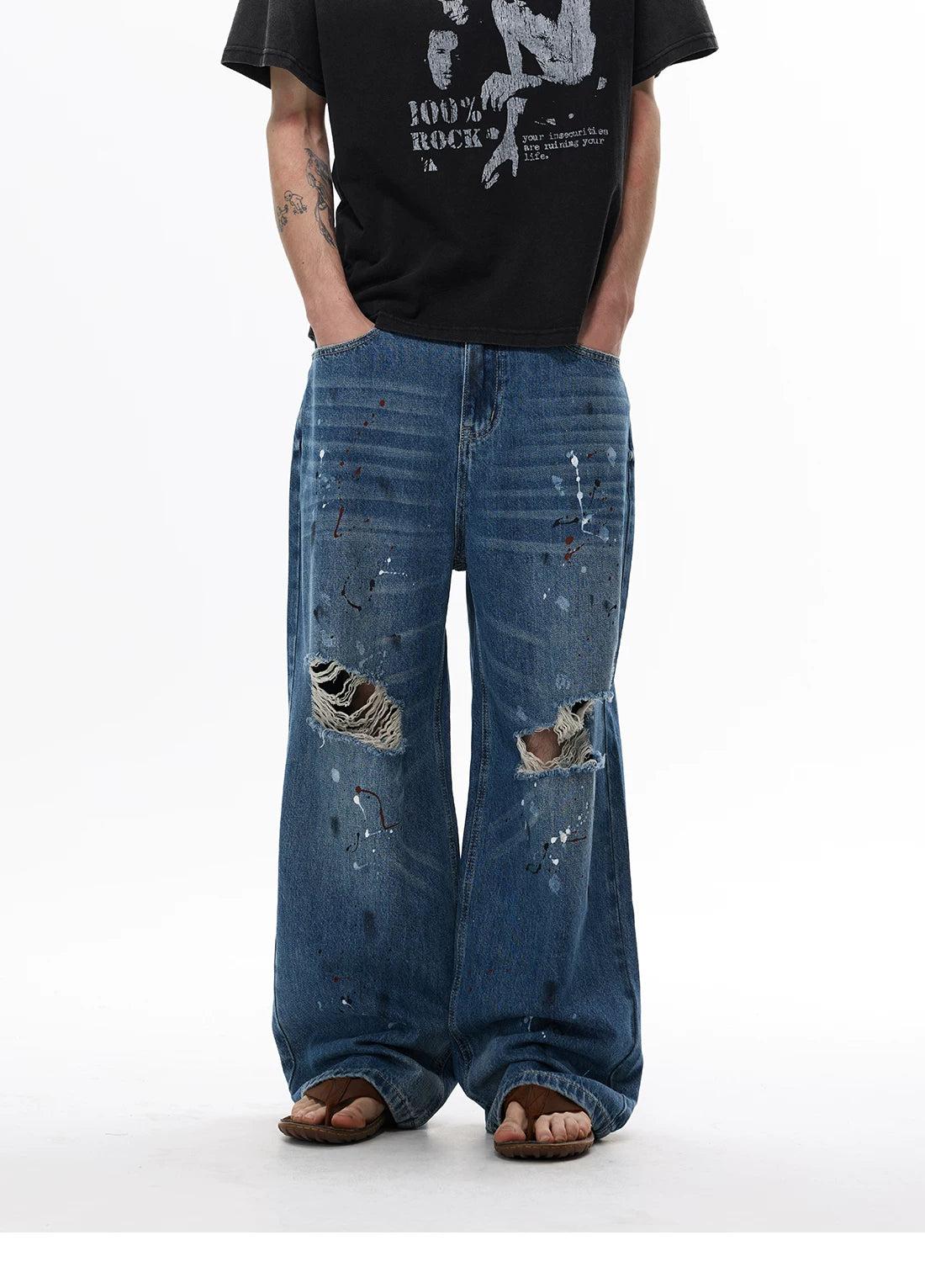 Splatter and Distress Jeans