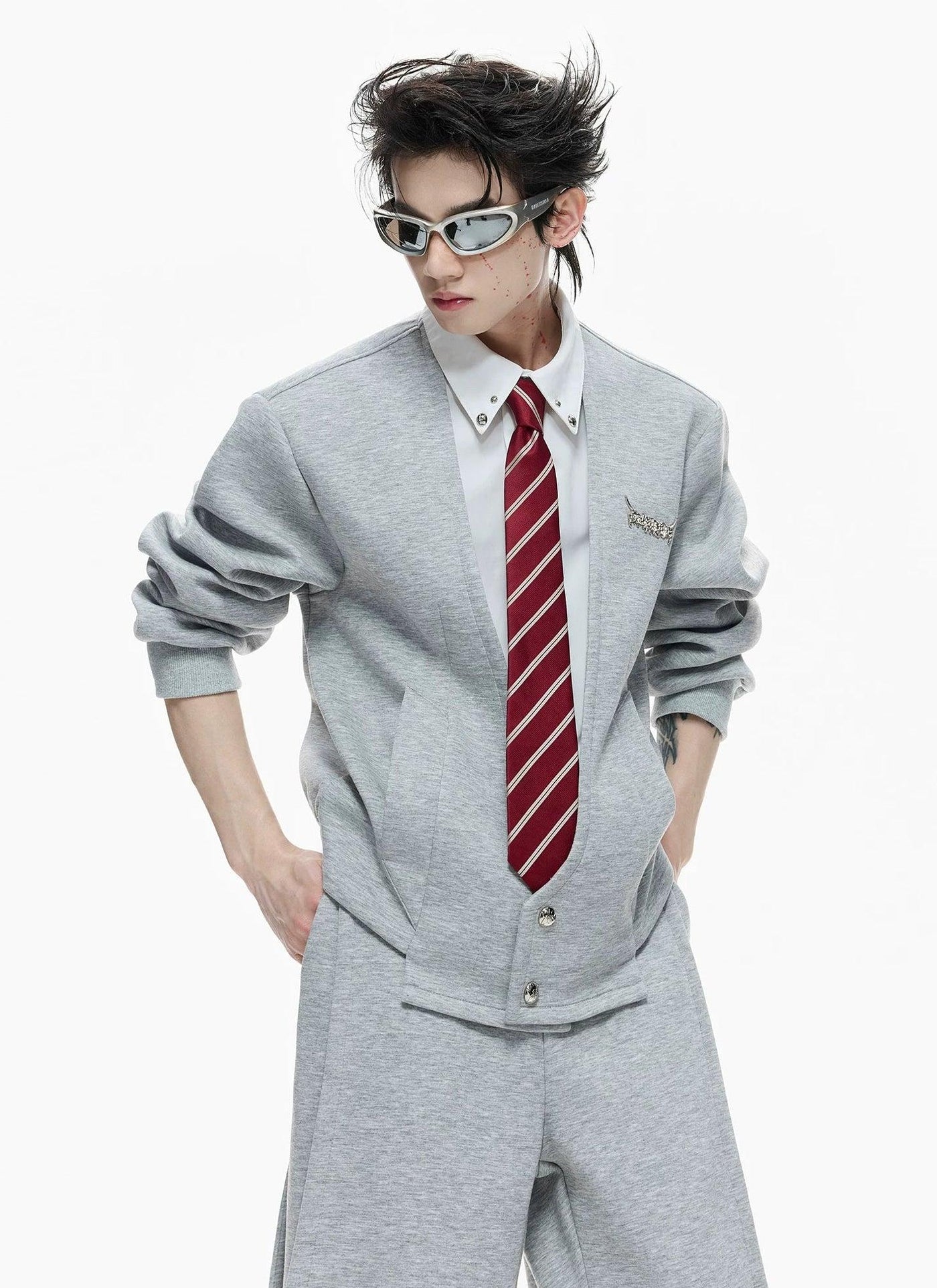 Shirt Layered Cardigan & Structured Sweatpants Set
