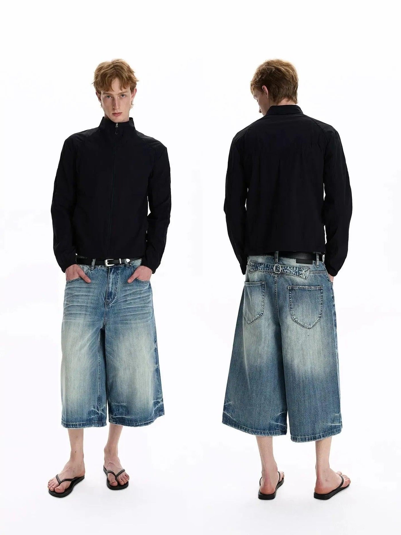 Washed Distressed Denim Shorts