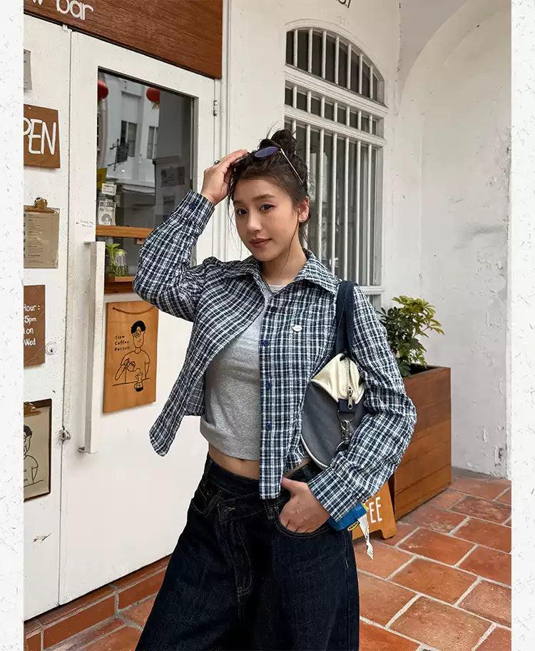 Plaid Buttoned Cropped Shirt