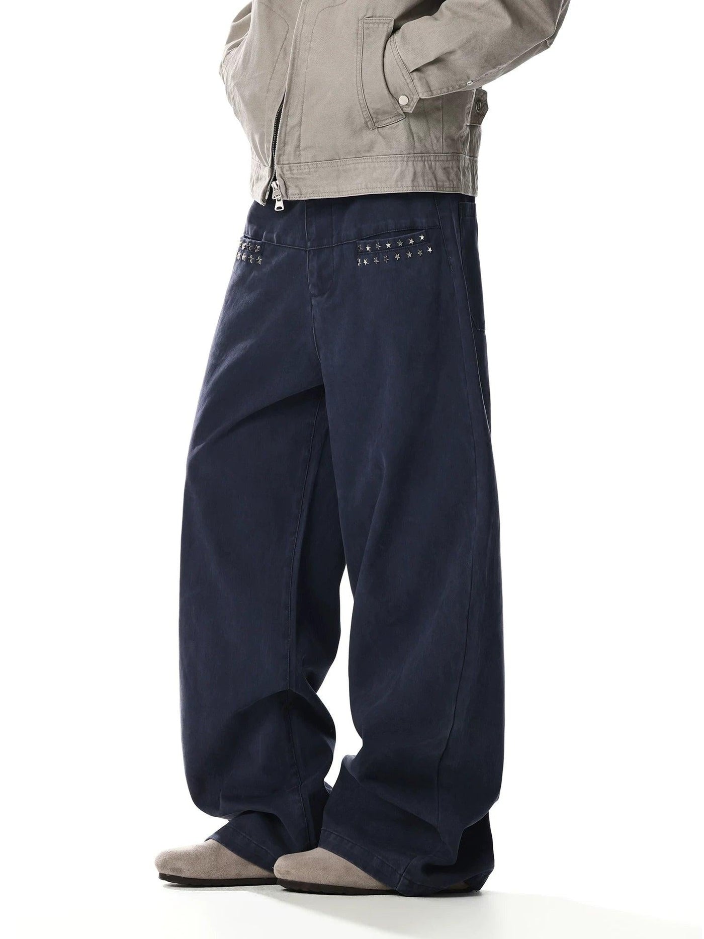 Distressed Studded Wide Leg Jeans