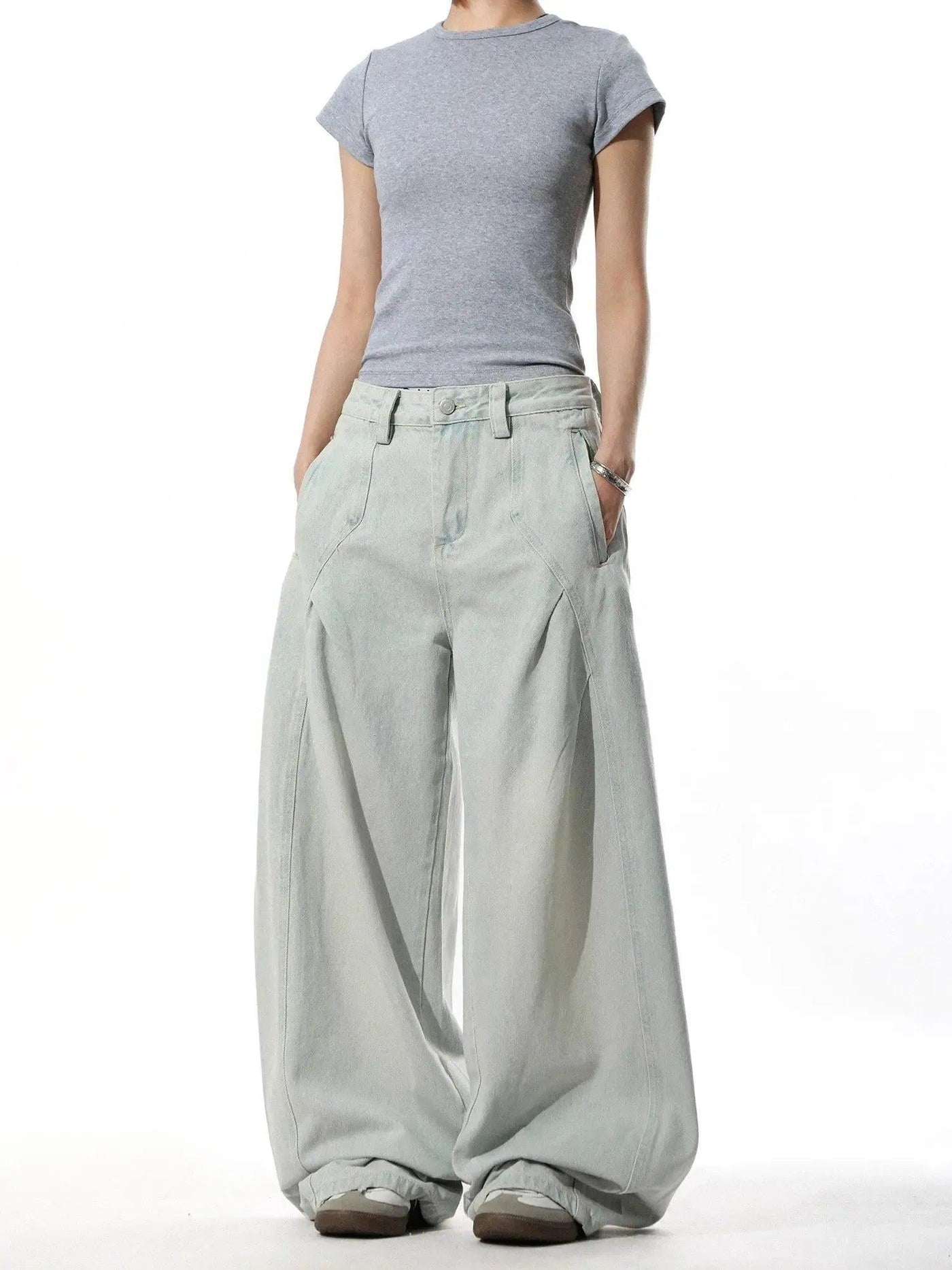 Vintage Pleated Acid Wash Wide Leg Jeans