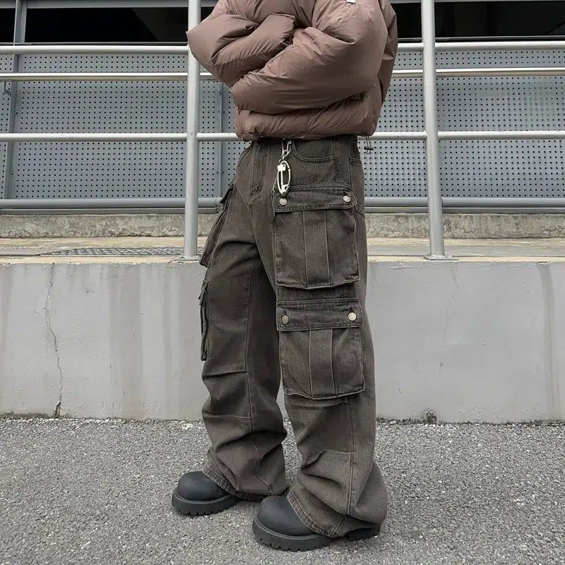 Functional Washed Cargo Jeans