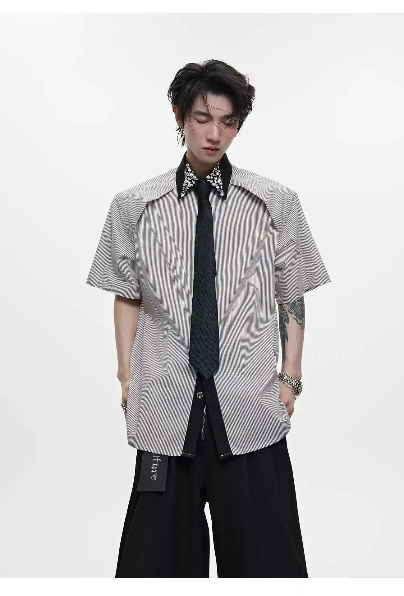 Diamond Striped With Tie Shirt