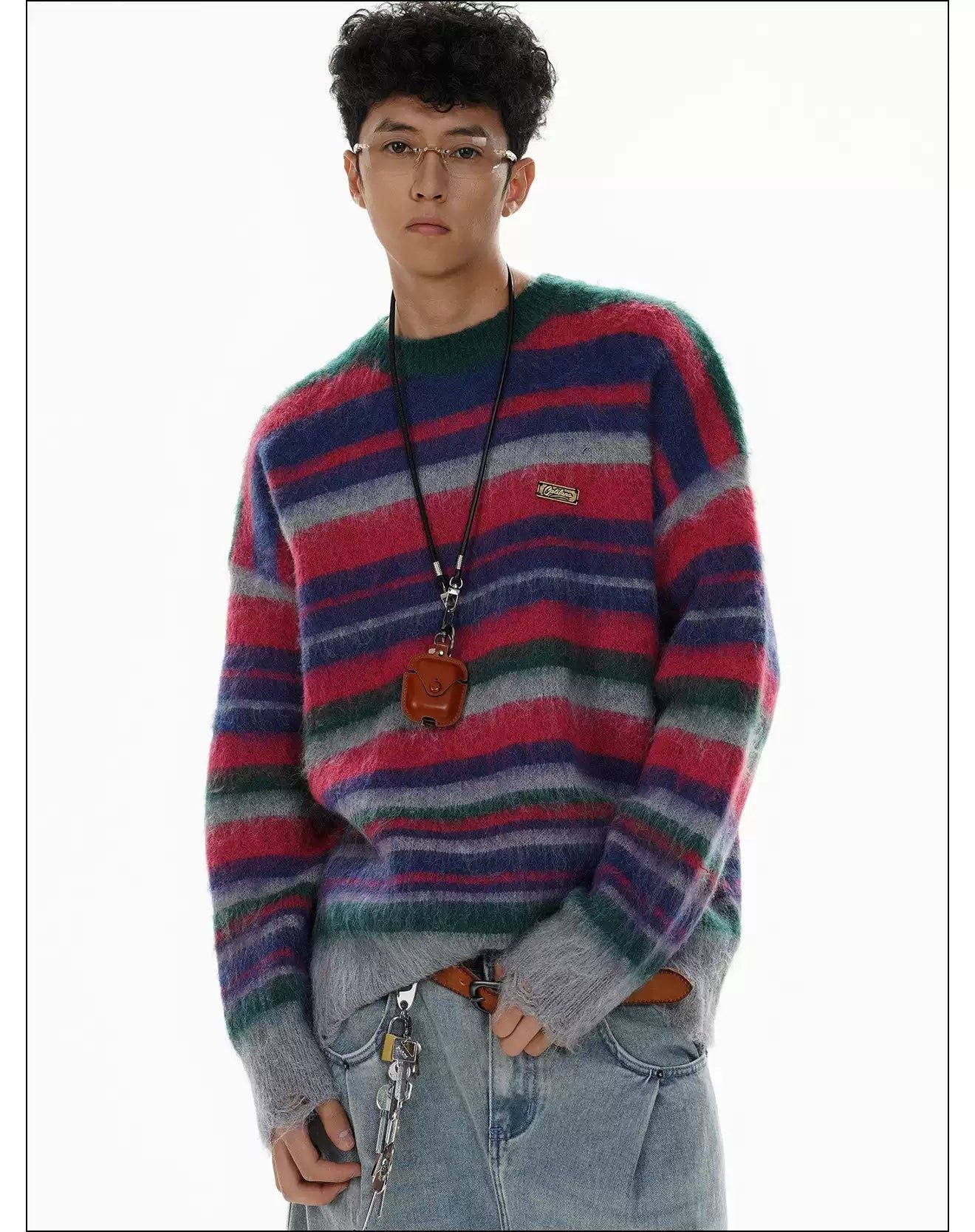 Striped Fuzzy Pullover Sweater
