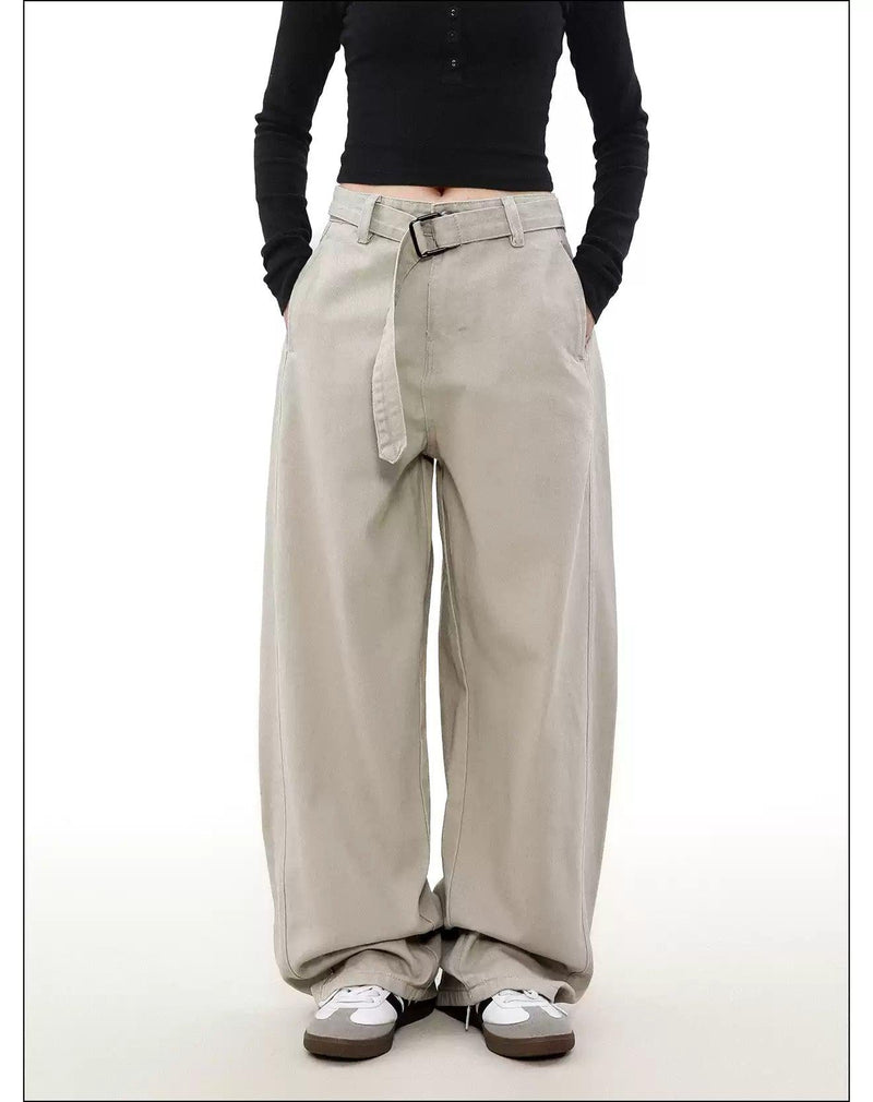 Solid Loose Belted Pants
