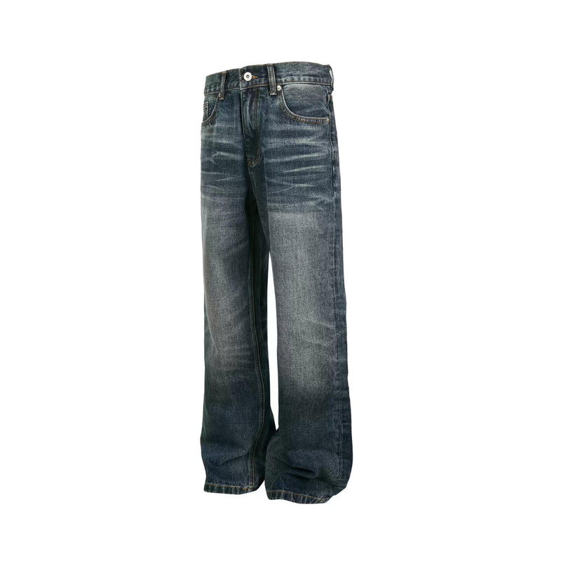 Whiskered Faded Straight Jeans