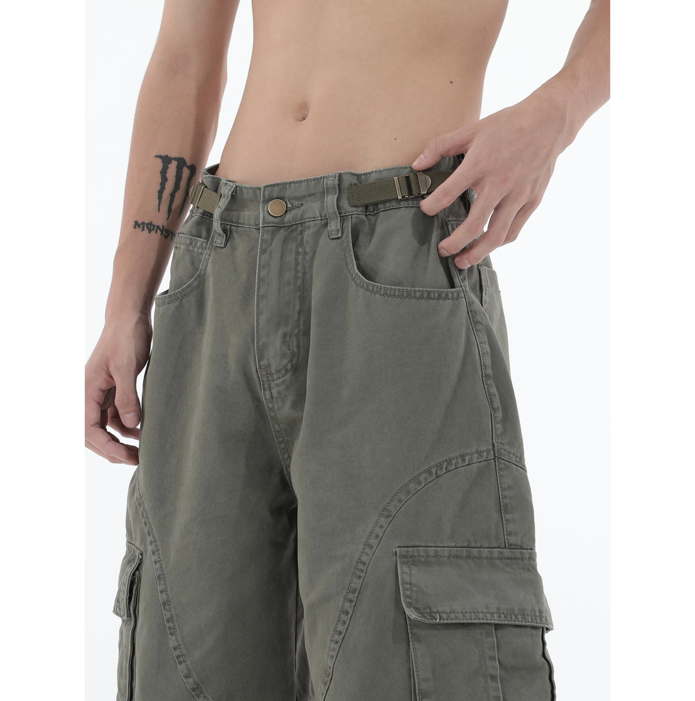 Washed Straight Loose Cargo Pants
