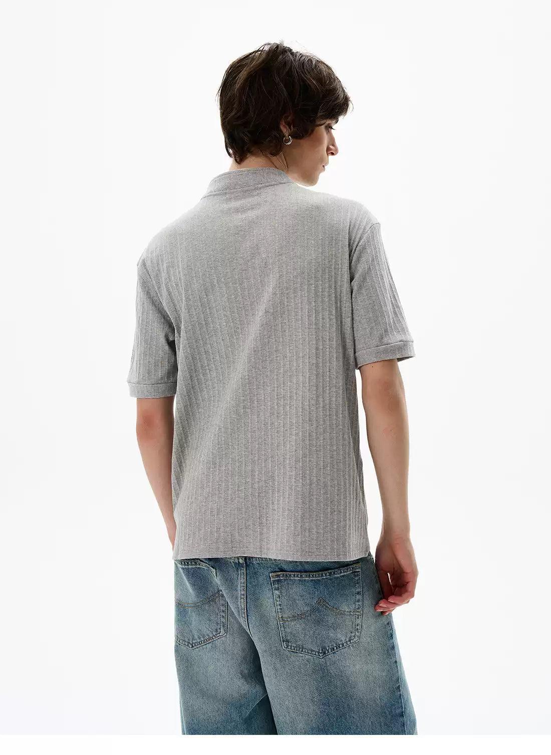 Two-Buttons Textured T-Shirt