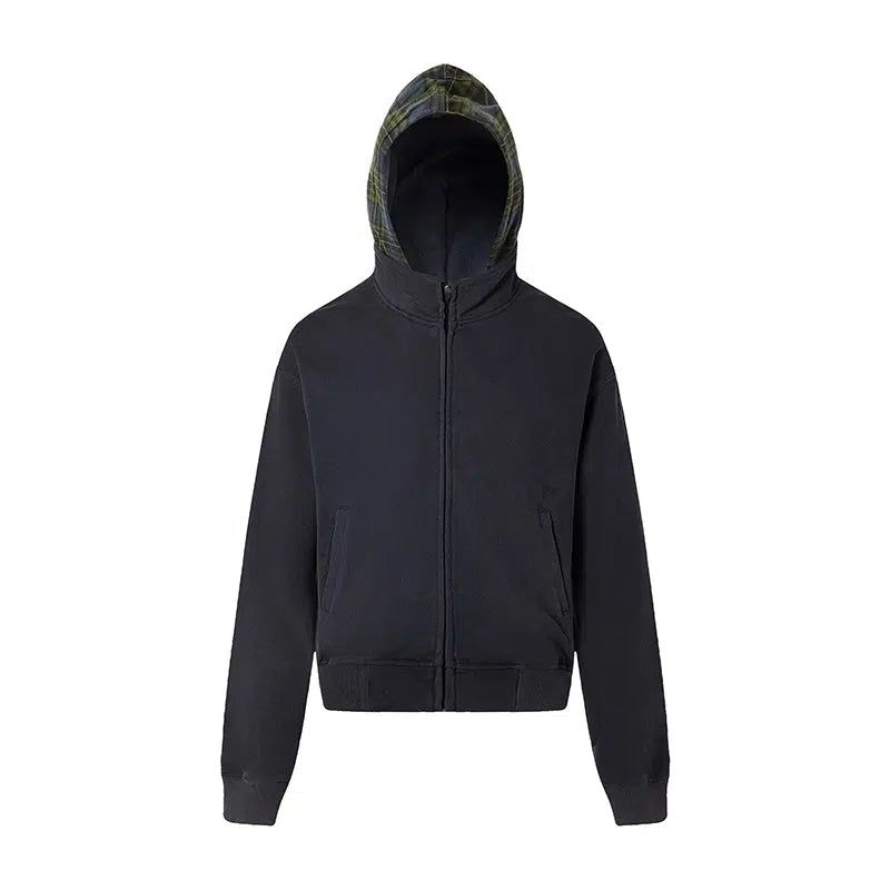 Plaid Hood Zipped Hoodie