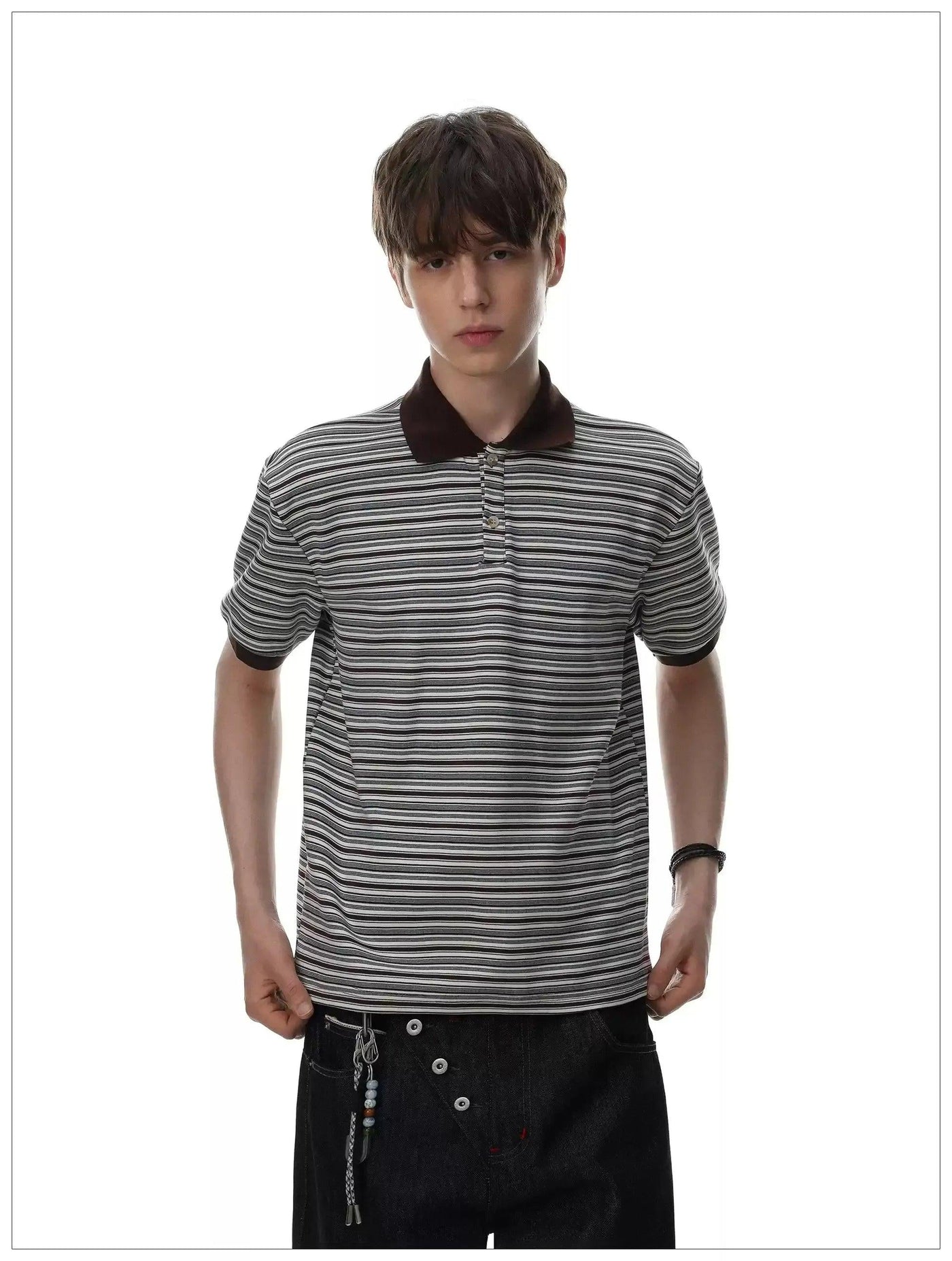 Striped Pattern Casual Polo