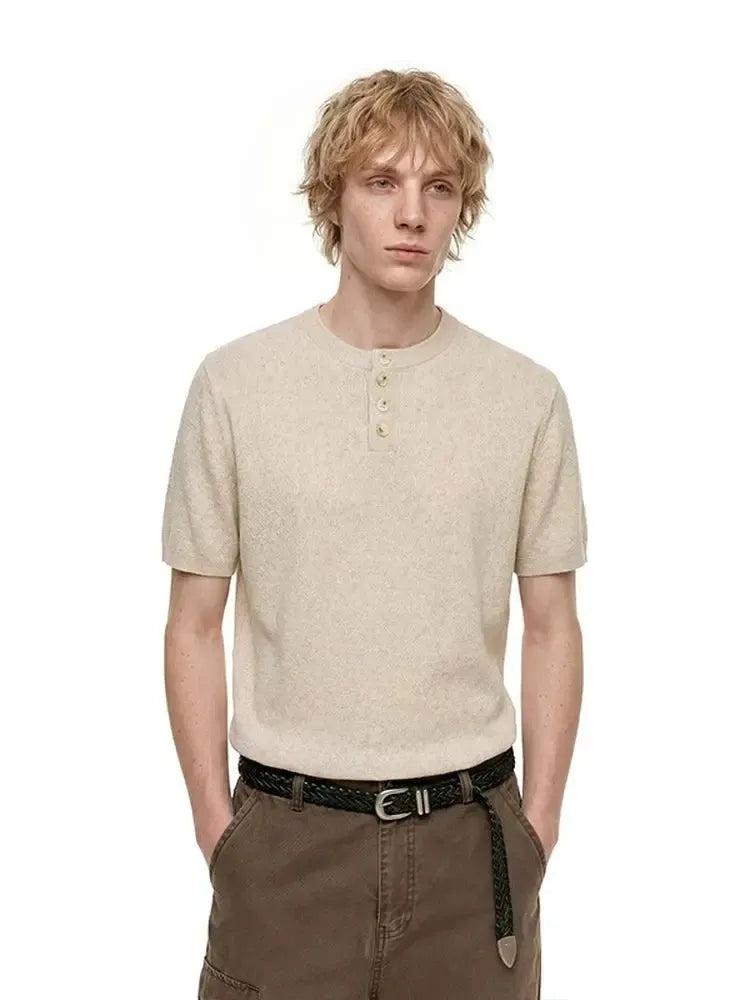 Breathable Knit Henley T-Shirt