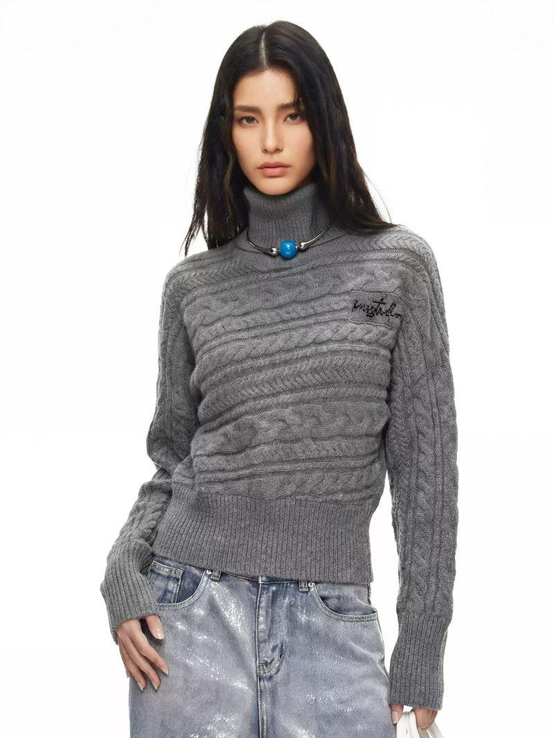 Detachable Funnel Neck Pattern Sweater