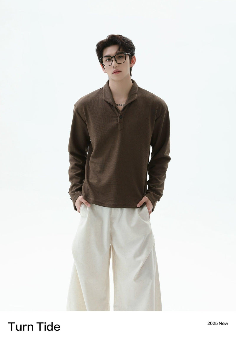 Waffle Textured Long Sleeve Polo
