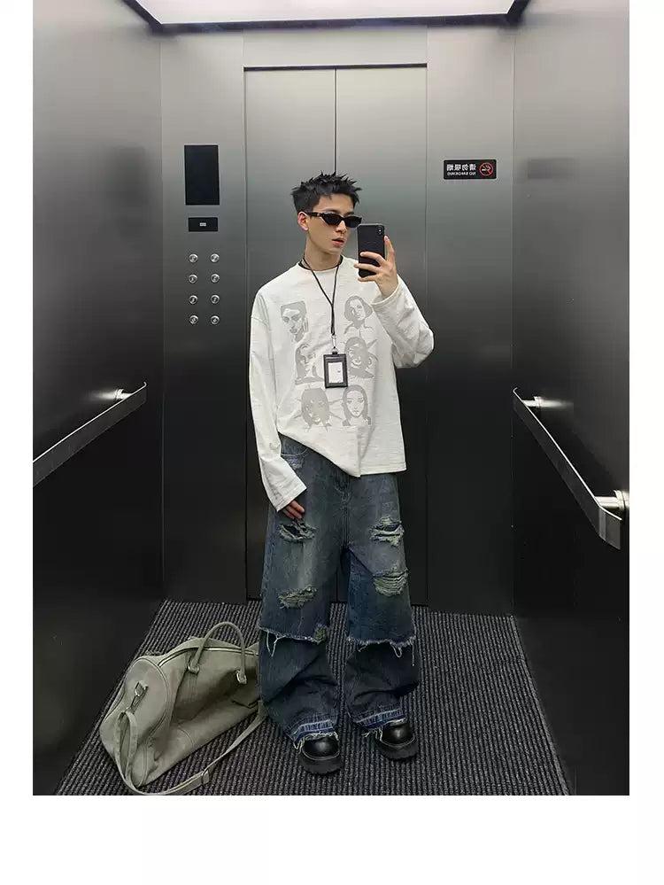 Half Spliced and Distressed Jeans