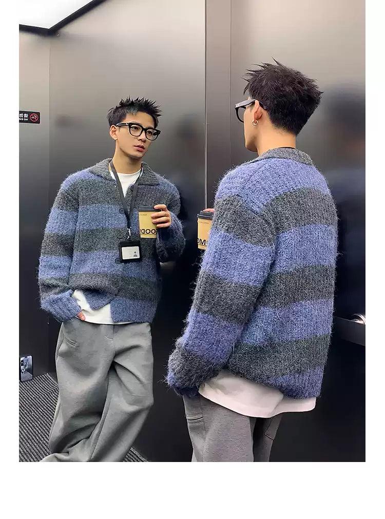 Fuzzy Knit Striped Cardigan