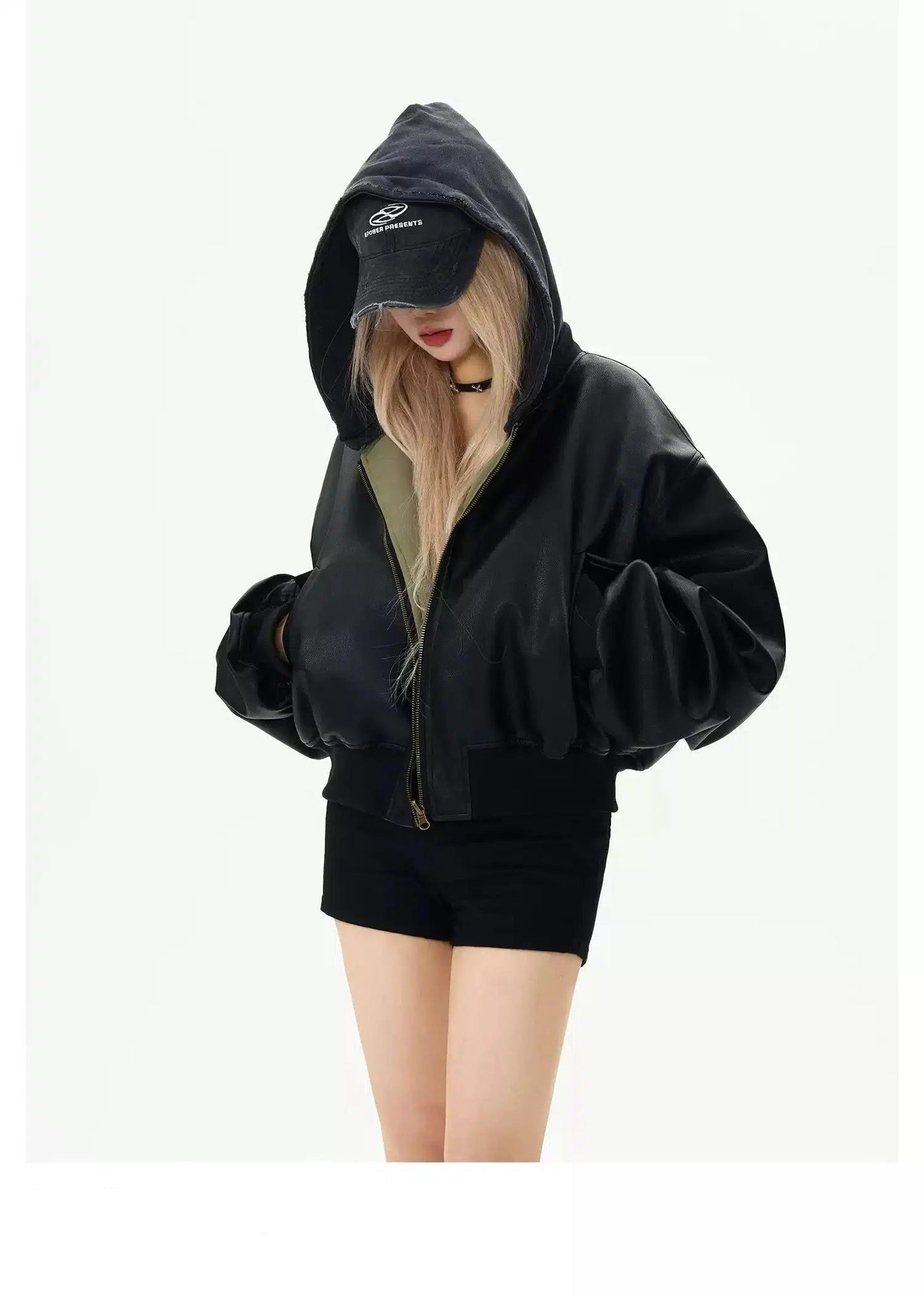 Removable Hood Reversible PU Leather Jacket