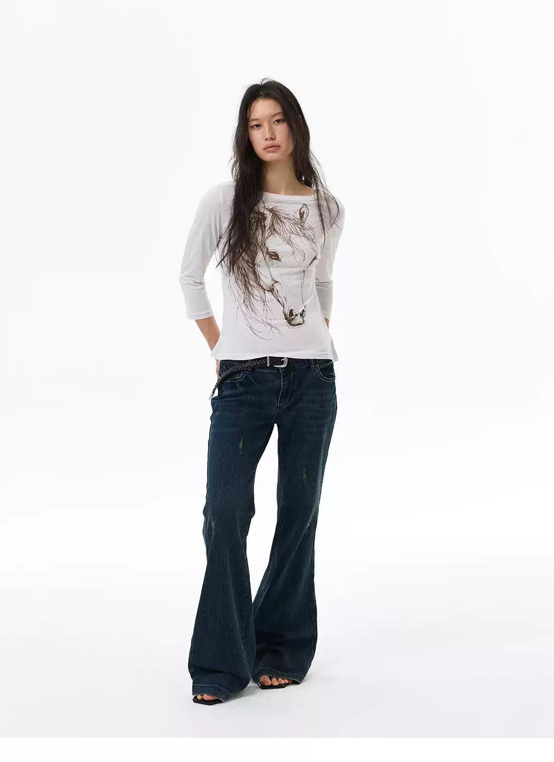 Subtle Distressed Flared Jeans