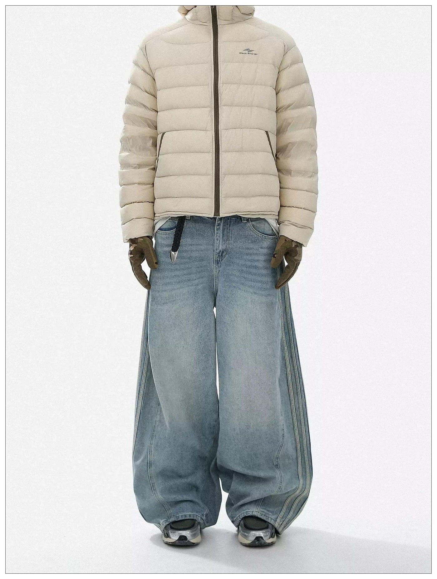 Washed Bar Stripes Jeans