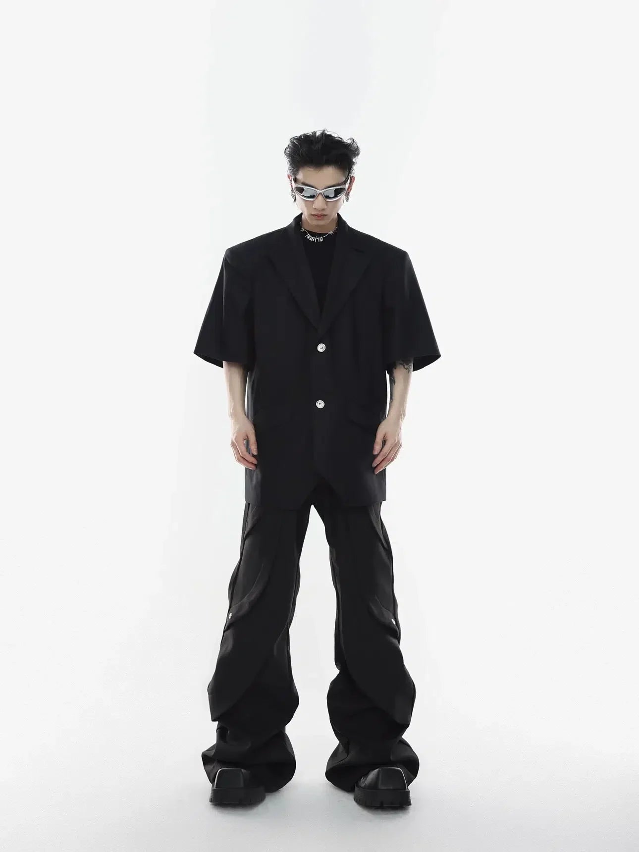 Consecutive Folds Wide Leg Pants