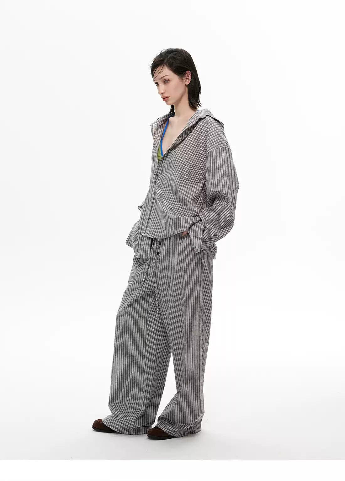 Patterned Hooded Shirt & Drawstring Pants Set